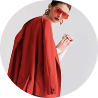 Woman in red jacket